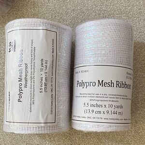 2 Rolls of Polypro Mesh Ribbon - White with Iridescent Sheen - 5.5" x 10 yd